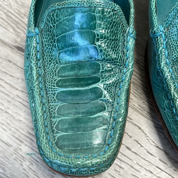 GUCCI crocodile leather slip on driving shoes with rubber soles teal 6 1/2 - Picture 1 of 13